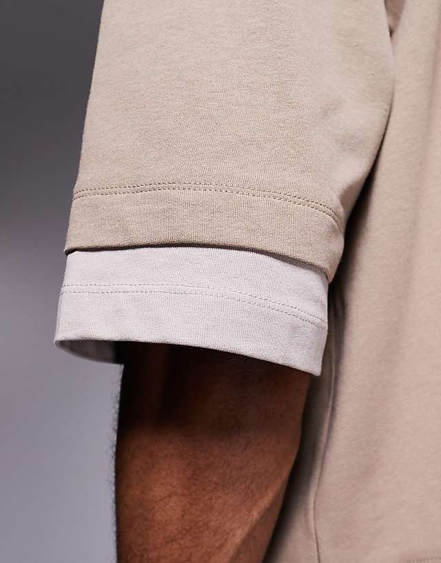Asos ASOS DESIGN Heavyweight Oversized Boxy T-shirt With Contrast In Beige