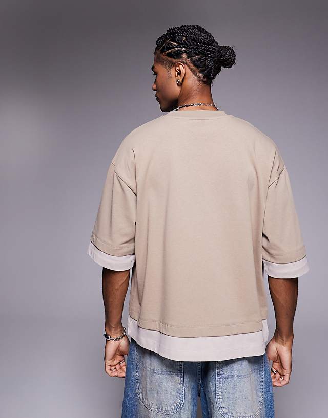 Asos ASOS DESIGN Heavyweight Oversized Boxy T-shirt With Contrast In Beige