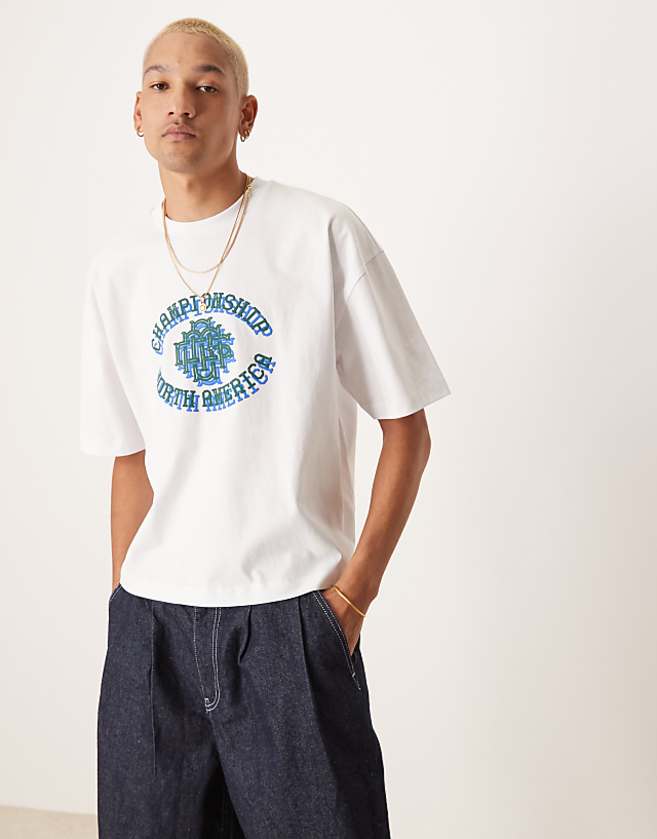asos ASOS DESIGN heavyweight oversized boxy t-shirt with athleisure print detail in white