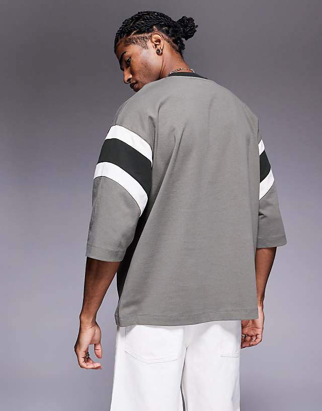Asos ASOS DESIGN Heavyweight Oversized Contrast Panel T-shirt In Khaki