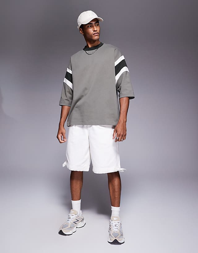 Asos ASOS DESIGN Heavyweight Oversized Contrast Panel T-shirt In Khaki