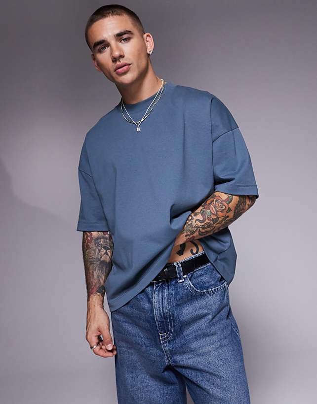 asos ASOS DESIGN heavyweight oversized drop shoulder t-shirt in charcoal