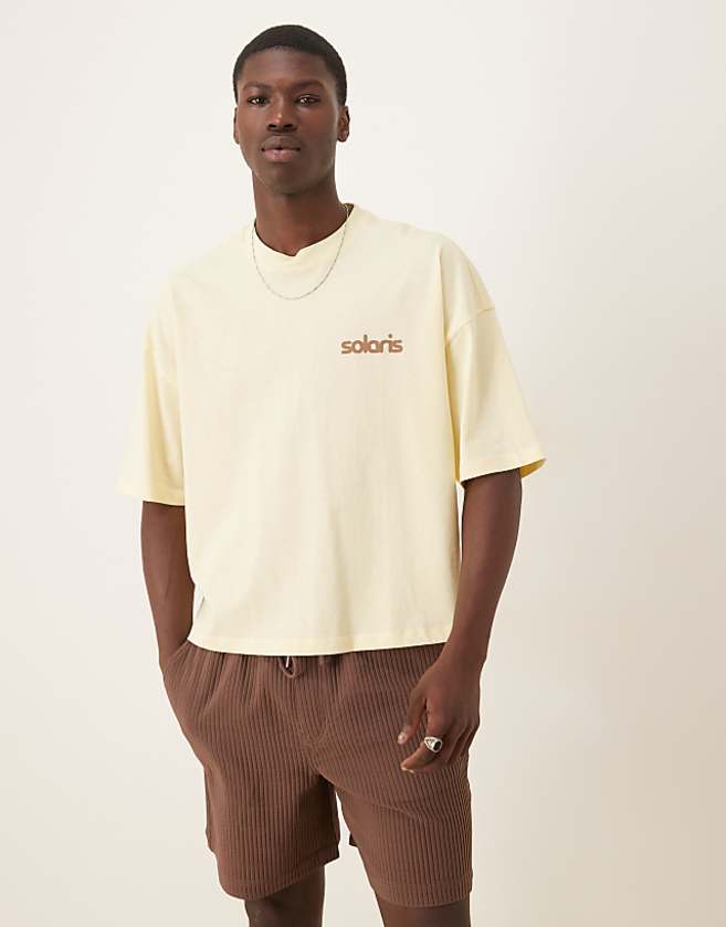 asos ASOS DESIGN heavyweight oversized drop shoulder t-shirt with print detail in yellow