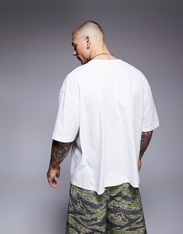 Asos ASOS DESIGN Heavyweight Oversized Open Neck T-shirt In White