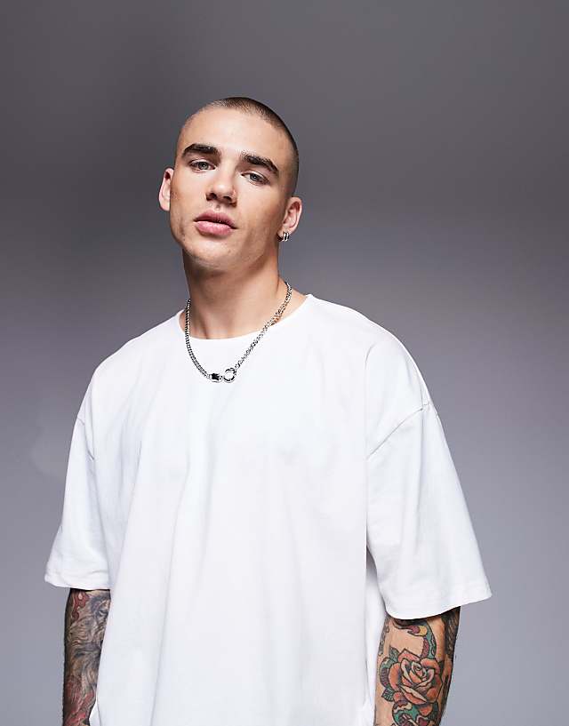 Asos ASOS DESIGN Heavyweight Oversized Open Neck T-shirt In White