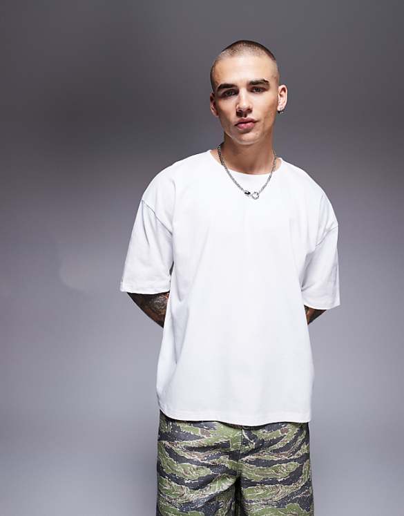 asos ASOS DESIGN heavyweight oversized open neck t-shirt in white