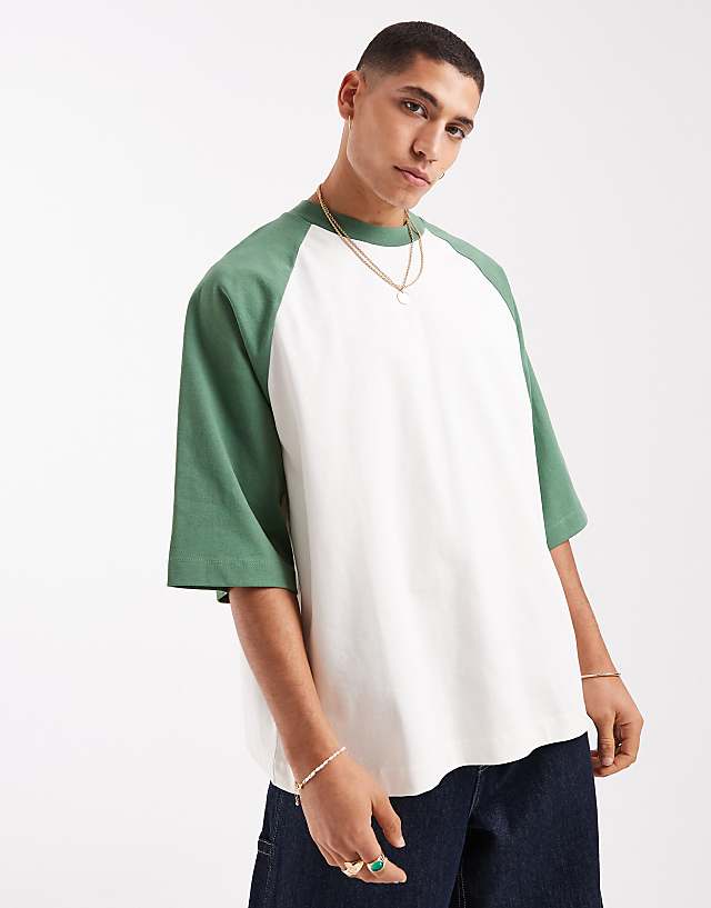 asos ASOS DESIGN heavyweight oversized raglan t-shirt in cream