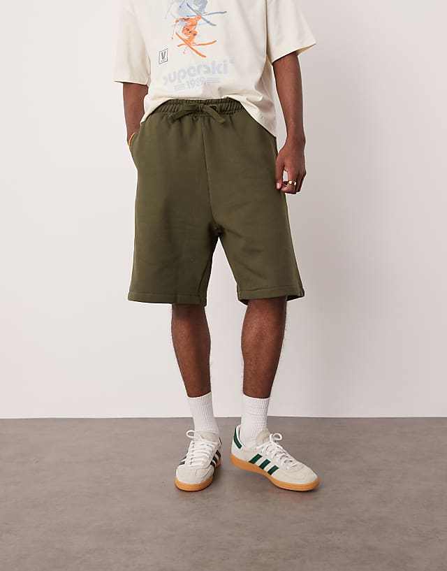 asos ASOS DESIGN heavyweight oversized shorts 400gsm in dark khaki - KHAKI