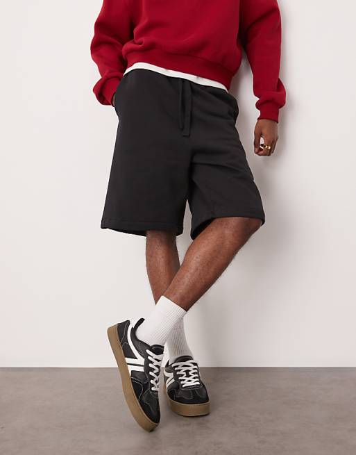 asos ASOS DESIGN heavyweight oversized shorts 400gsm in black - BLACK