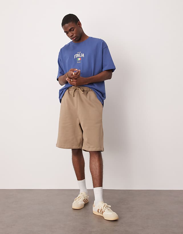 asos ASOS DESIGN heavyweight oversized shorts 400gsm in beige - BEIGE