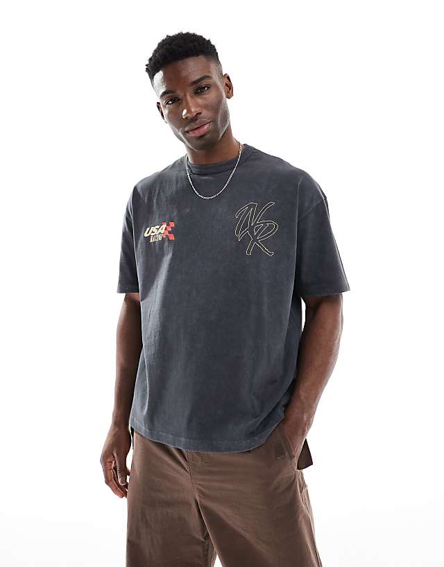 Asos ASOS DESIGN Heavyweight Oversized T-shirt In Washed Black With Sports Graphic