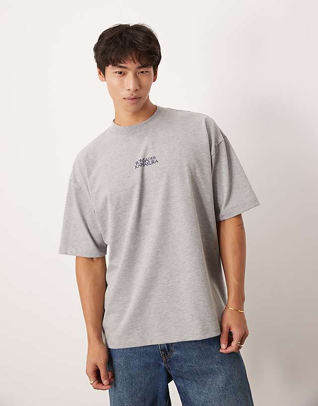 Asos ASOS DESIGN Heavyweight Oversized T-shirt With Bonsai Graphic In Grey Marl