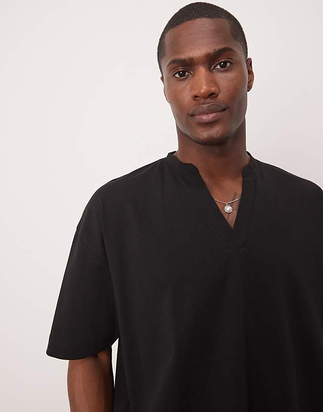 Asos ASOS DESIGN Heavyweight Oversized T-shirt With Notch Neck Detail In Black