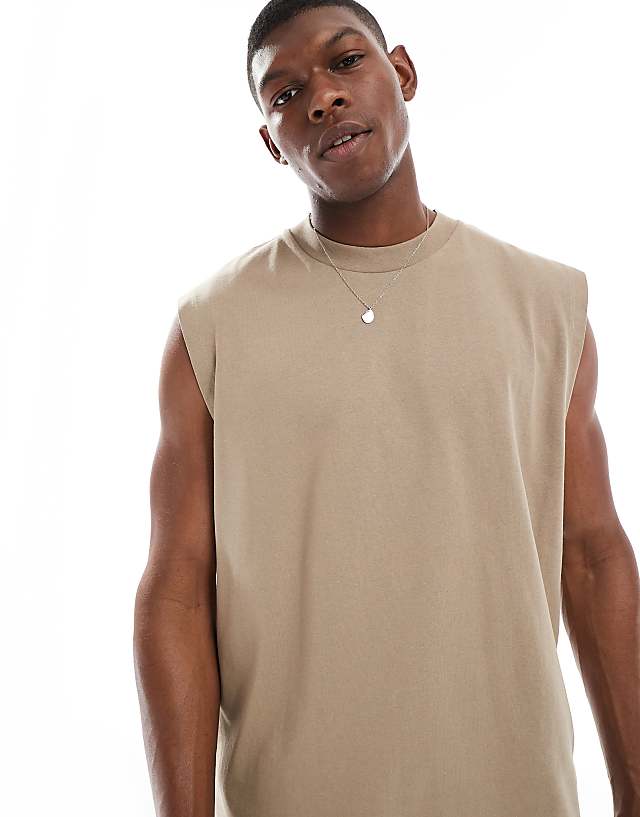 Asos ASOS DESIGN Heavyweight Oversized Tank In Beige