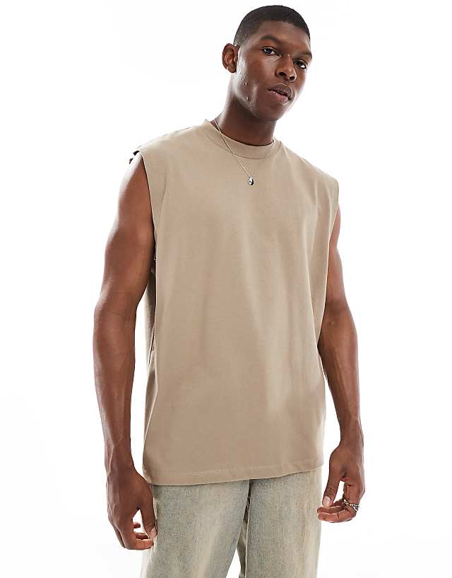 Asos ASOS DESIGN Heavyweight Oversized Tank In Beige