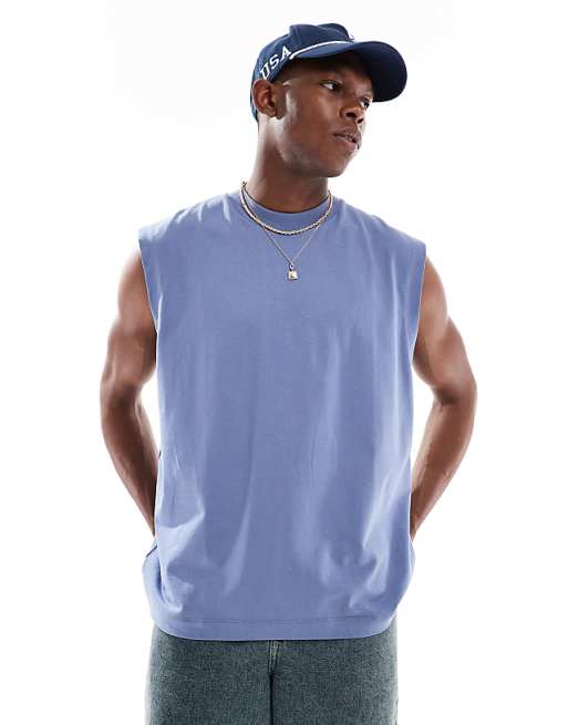 asos ASOS DESIGN heavyweight oversized tank in blue