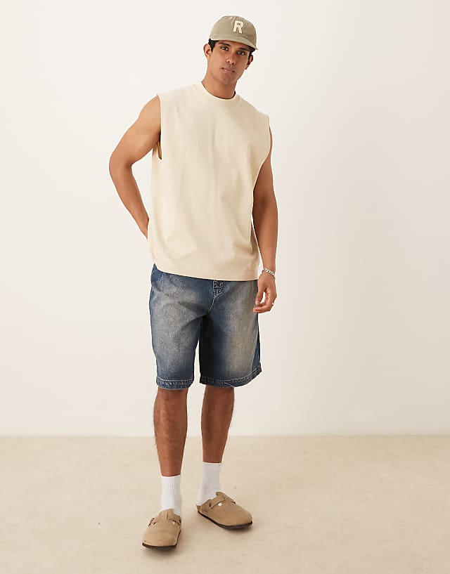 Asos ASOS DESIGN Heavyweight Oversized Tank In Stone