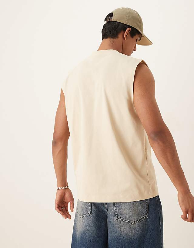 Asos ASOS DESIGN Heavyweight Oversized Tank In Stone