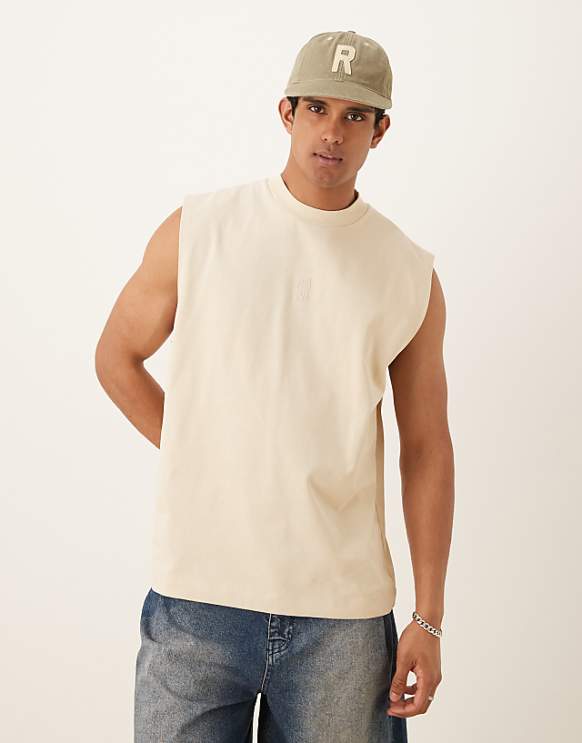 asos ASOS DESIGN heavyweight oversized tank in stone