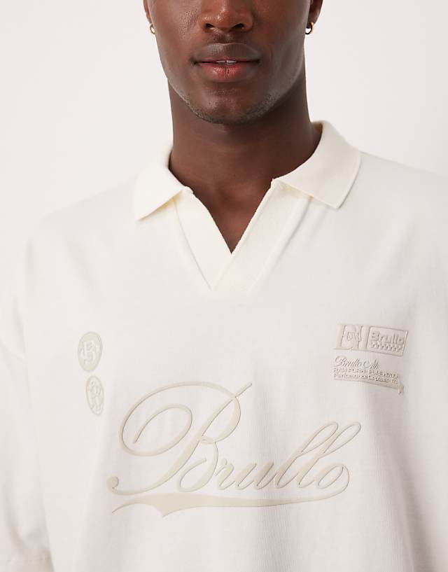 Asos ASOS DESIGN Heavyweight Polo With Print In Beige