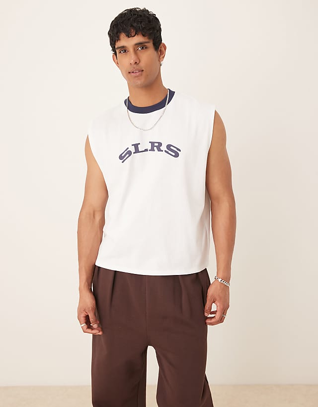 Asos ASOS DESIGN Heavyweight Relaxed Boxy Fit Tank With Print Detail In White