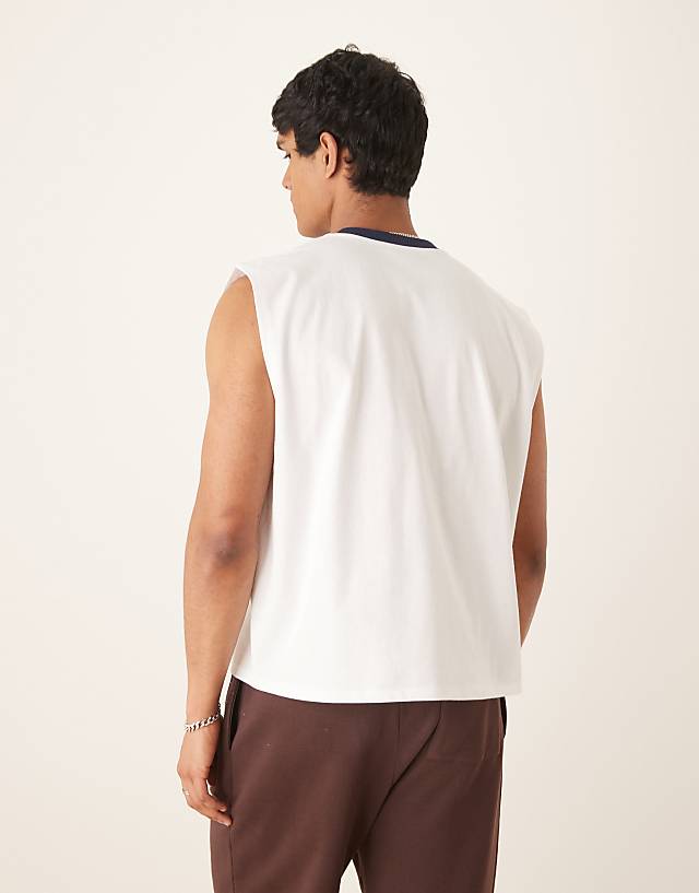 Asos ASOS DESIGN Heavyweight Relaxed Boxy Fit Tank With Print Detail In White