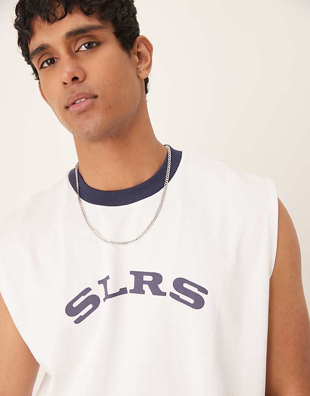 asos ASOS DESIGN heavyweight relaxed boxy fit tank with print detail in white