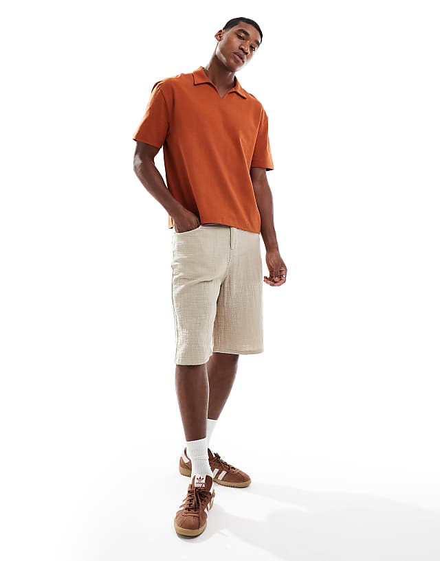 Asos ASOS DESIGN Heavyweight Relaxed Boxy Polo In Rust
