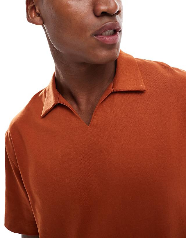 Asos ASOS DESIGN Heavyweight Relaxed Boxy Polo In Rust