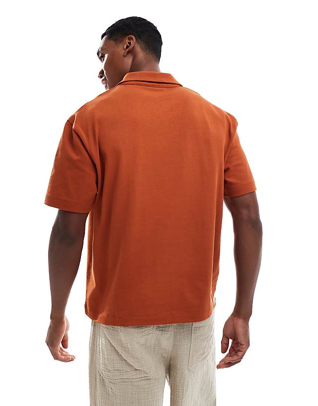 Asos ASOS DESIGN Heavyweight Relaxed Boxy Polo In Rust