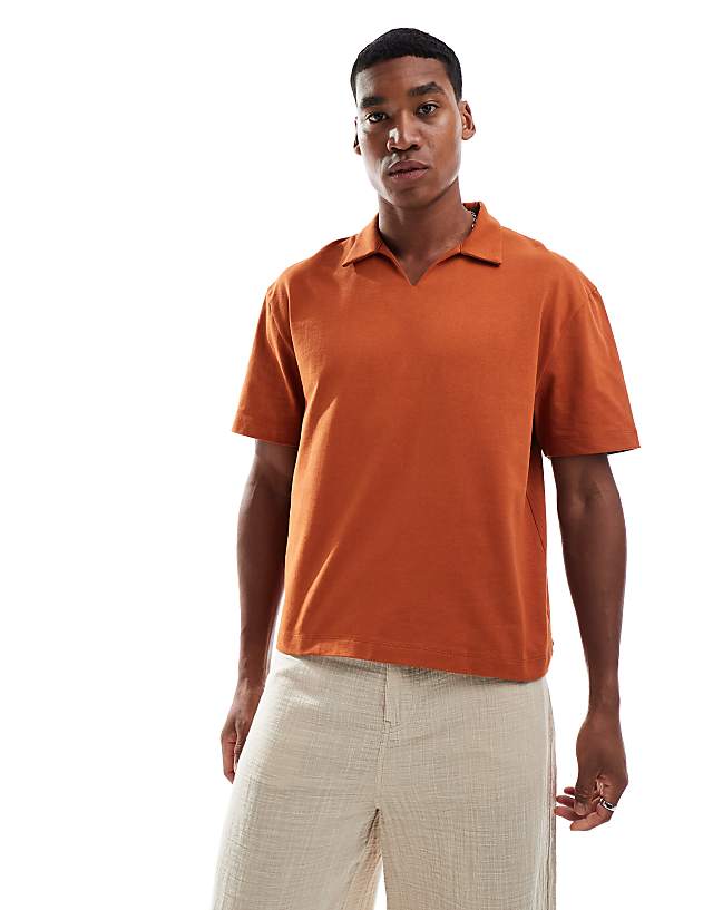 asos ASOS DESIGN heavyweight relaxed boxy polo in rust