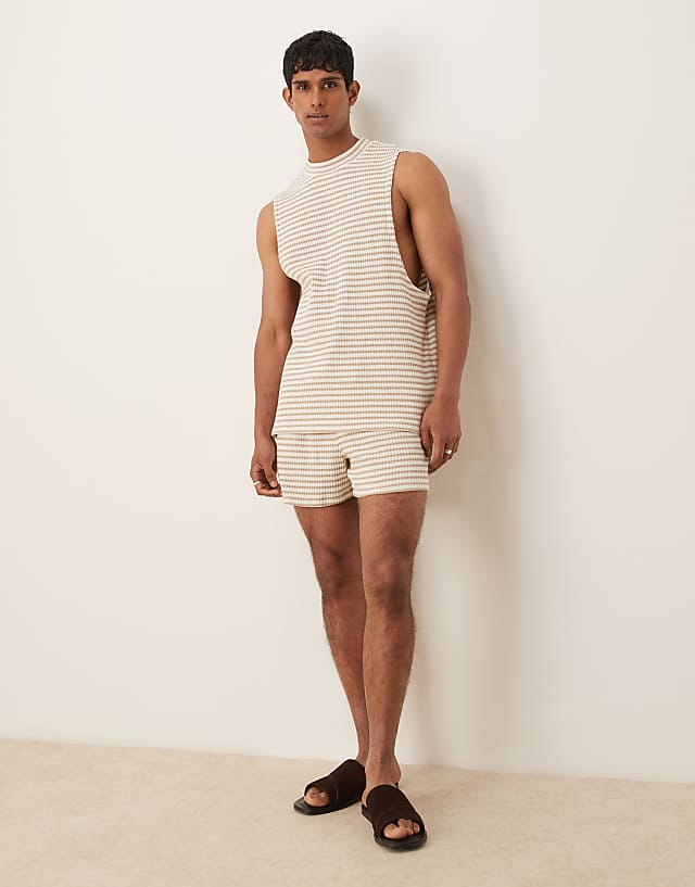 Asos ASOS DESIGN Heavyweight Relaxed Tank In Neutral Ribbed Stripe