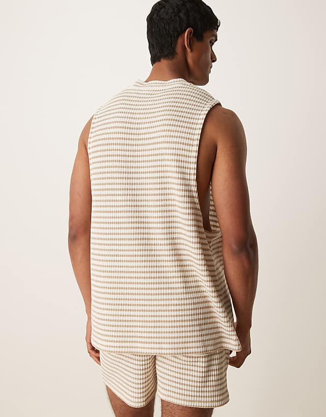 Asos ASOS DESIGN Heavyweight Relaxed Tank In Neutral Ribbed Stripe
