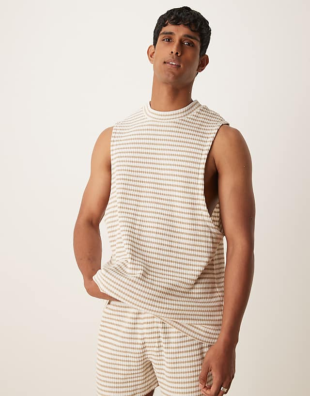 asos ASOS DESIGN heavyweight relaxed tank in neutral ribbed stripe