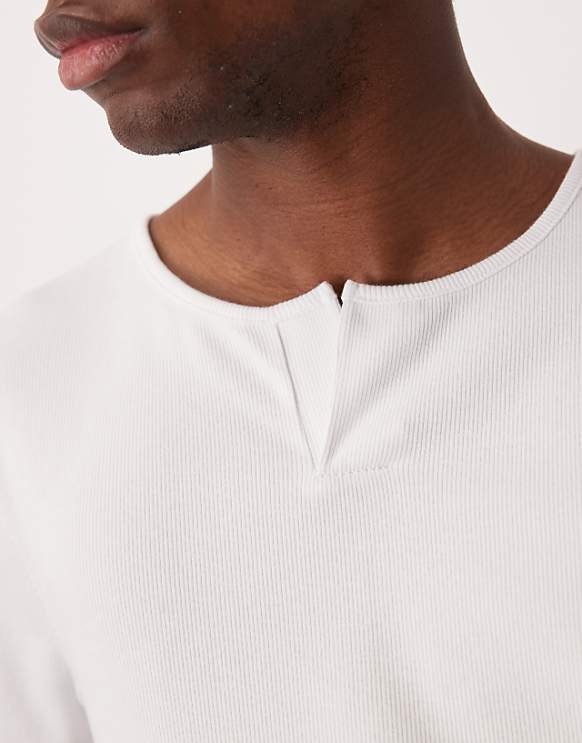 Asos ASOS DESIGN Heavyweight Rib Muscle Fit T-shirt With Open Neck In White