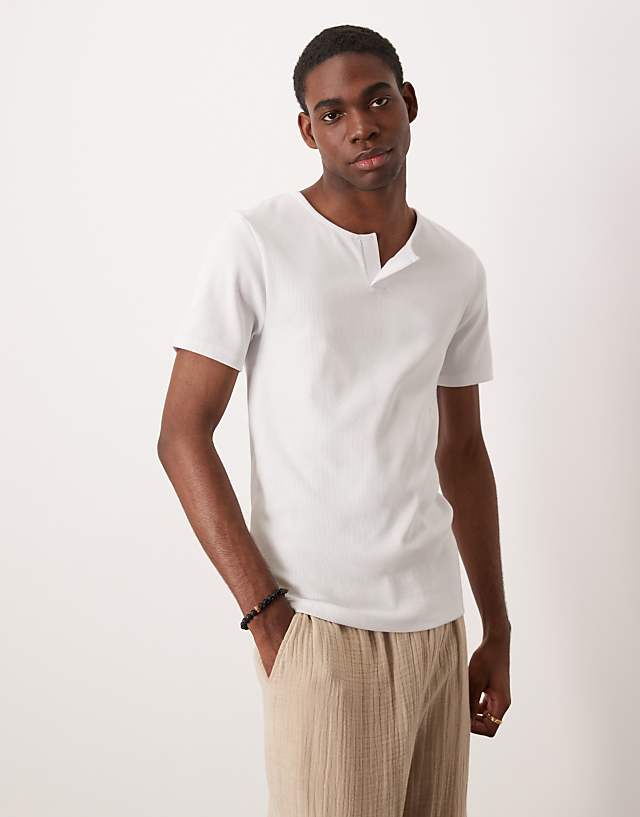 asos ASOS DESIGN heavyweight rib muscle fit t-shirt with open neck in white