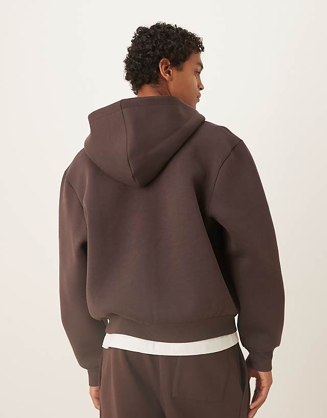 Asos ASOS DESIGN Heavyweight Scuba Boxy Oversized Zip Through Hoodie In Brown