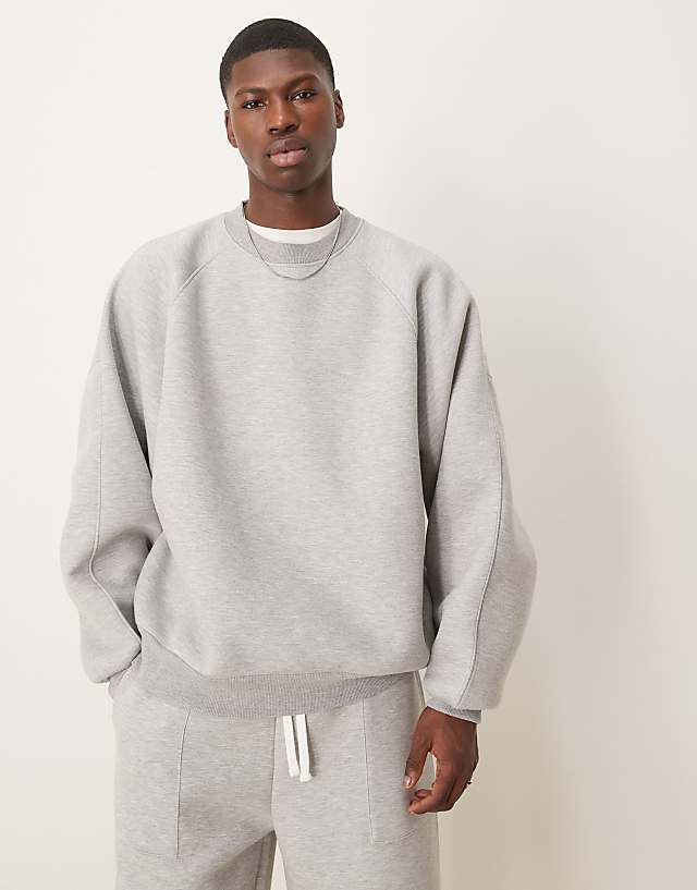 asos ASOS DESIGN heavyweight scuba extreme oversized sweatshirt in grey marl