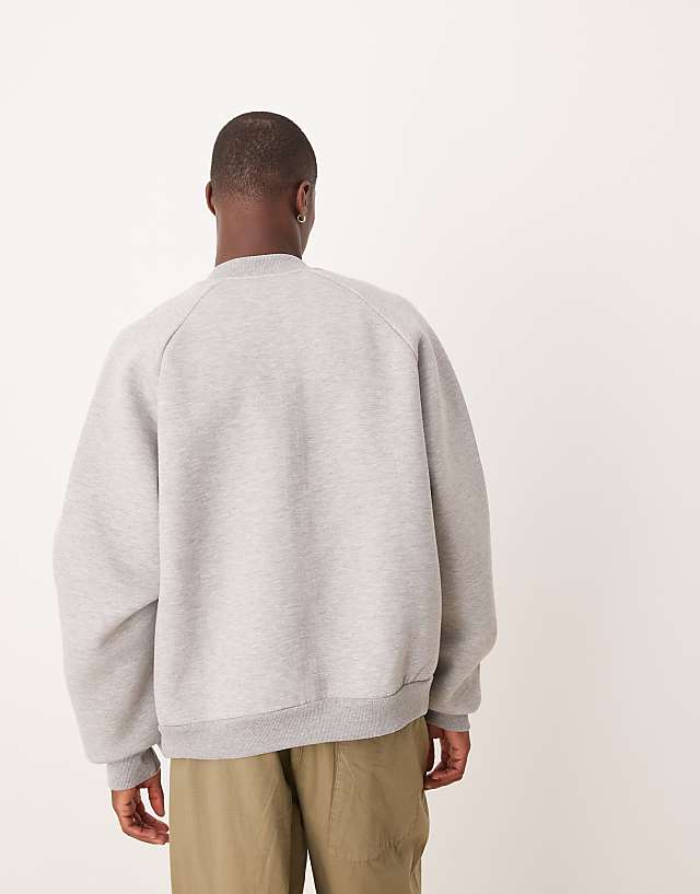 Asos ASOS DESIGN Heavyweight Scuba Oversized Raglan Sleeve Bomber In Grey Marl