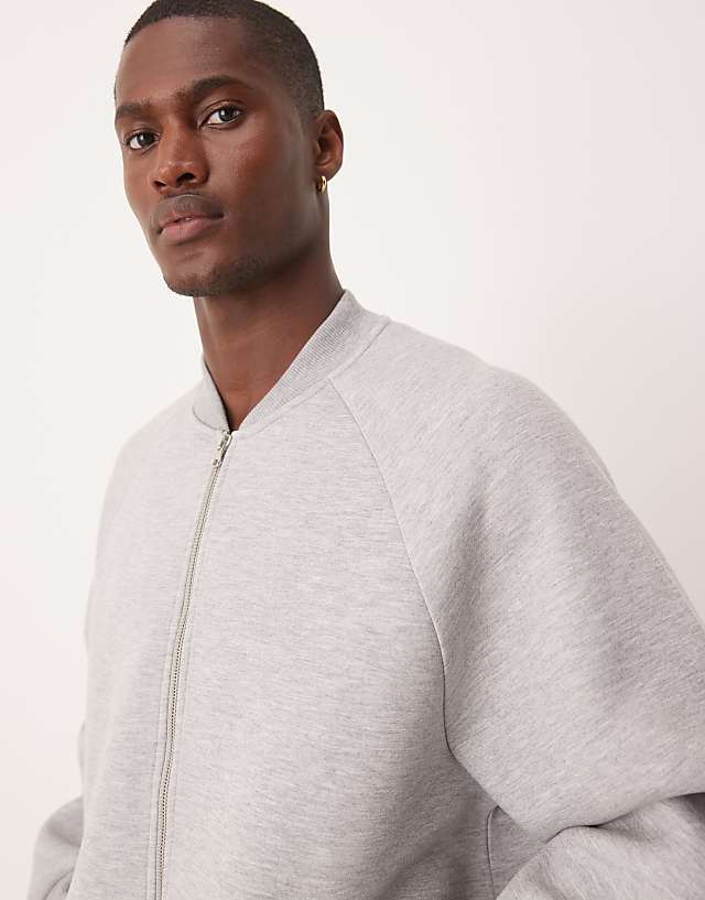 Asos ASOS DESIGN Heavyweight Scuba Oversized Raglan Sleeve Bomber In Grey Marl