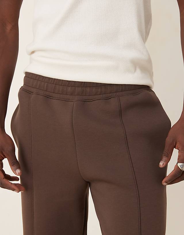 Asos ASOS DESIGN Heavyweight Scuba Straight Leg Joggers With Pin Tuck In Brown