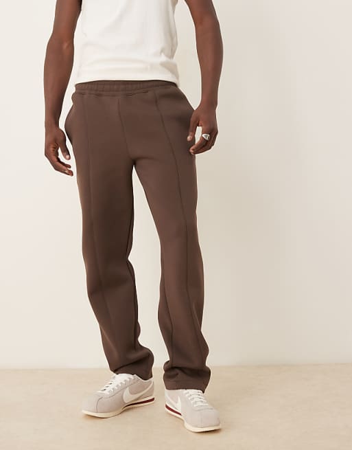 Asos ASOS DESIGN Heavyweight Scuba Straight Leg Joggers With Pin Tuck In Brown