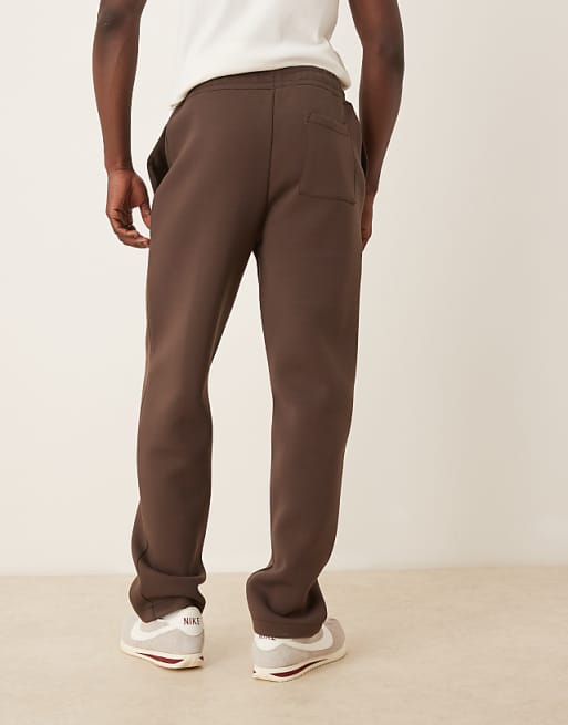 Asos ASOS DESIGN Heavyweight Scuba Straight Leg Joggers With Pin Tuck In Brown