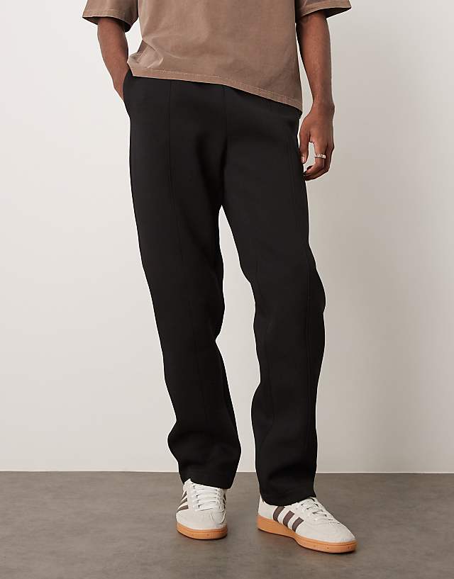 asos ASOS DESIGN heavyweight scuba straight leg joggers with pin tuck in black