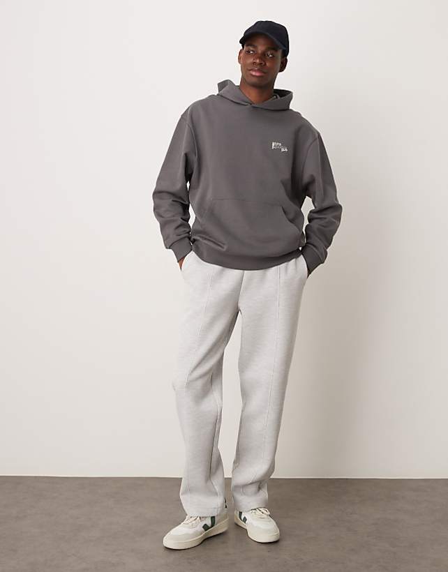 asos ASOS DESIGN heavyweight scuba straight leg joggers with pin tuck in grey marl