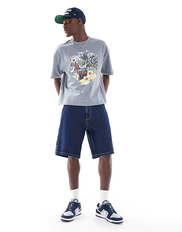 Asos ASOS DESIGN Heayweight Boxy Oversized T-shirt In Light Washed Grey With High Summer Graphic