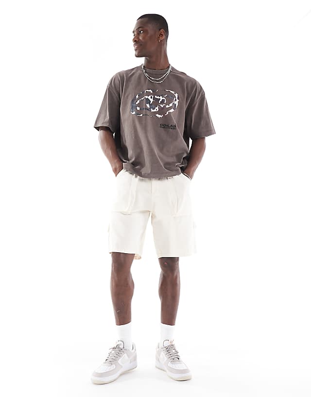 Asos ASOS DESIGN Heayweight Boxy Oversized T-shirt In Washed Brown With Street Graphic