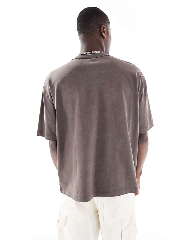 Asos ASOS DESIGN Heayweight Boxy Oversized T-shirt In Washed Brown With Street Graphic