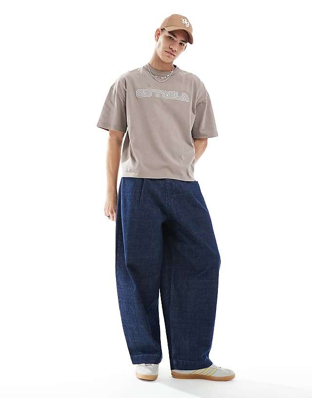 Asos ASOS DESIGN Heayweight Boxy Oversized T-shirt In Washed Stone With Rubber Text Graphic