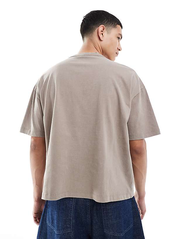 Asos ASOS DESIGN Heayweight Boxy Oversized T-shirt In Washed Stone With Rubber Text Graphic